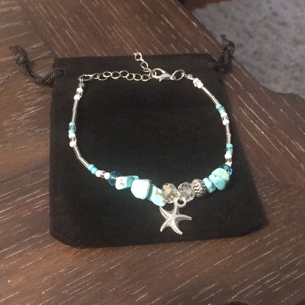 Silver and turquoise starfish anklet